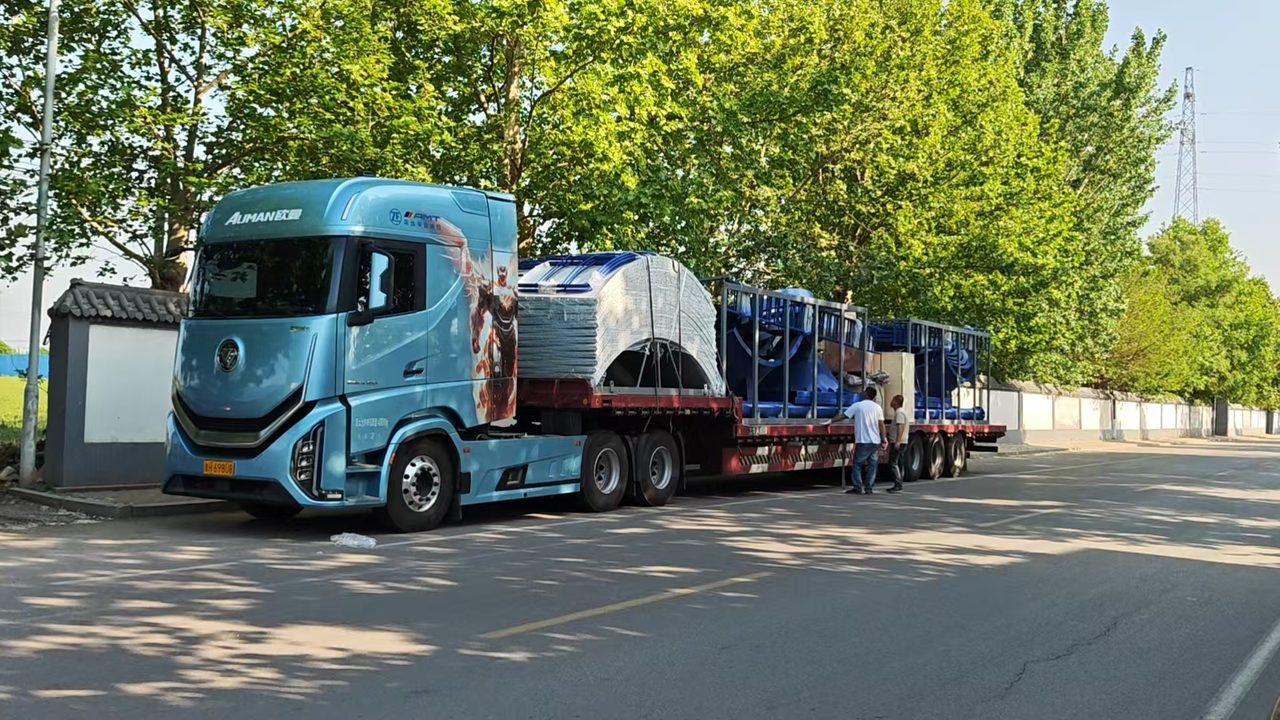 Cement silo components loaded for delivery